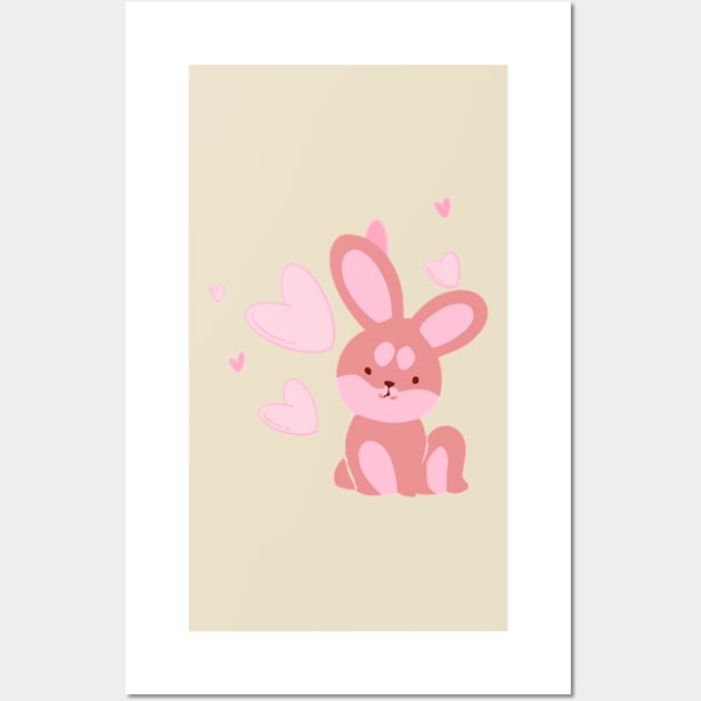 Bunny Love Pink Heart Wall Art by PedaDesign